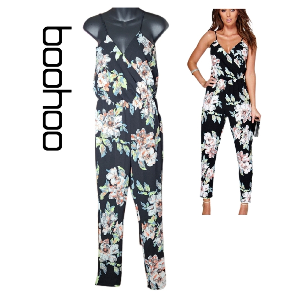 BOOHOO FIONA FLORAL CAMI WRAP JUMPSUIT - Picture 1 of 5
